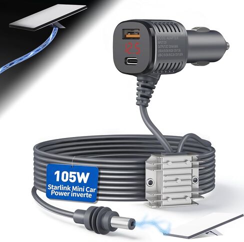 105W Boost Starlink Mini Car Adapter—Stops Reboots & Power Supply Damaged Starlink Mini Cable+Cigarette Lighter Adapter 12V-24V with Digital Display DC Power Cable for Car, Rvs, and Boats (6.5FT) in Kuwait