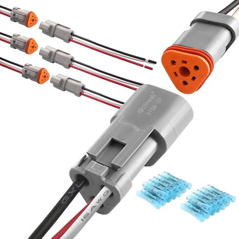 JRready ST9028 3Pin 4Sets Deutsch Connector Kit-DT موصل مع 16AWG GXL سلك السيارات - يتضمن موصل بعقب يتقلص الحرارة - مثالي لتوصيل الأسلاك التلقائية في السيارات والشاحنات وما إلى ذلك in Kuwait
