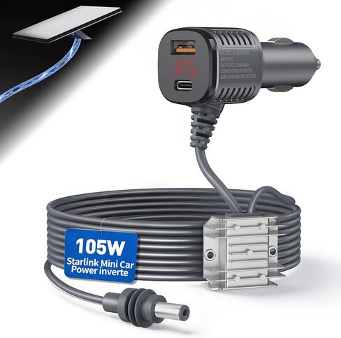 105W Boost Starlink Mini Car Adapter—Stops Reboots & Power Supply Damaged Starlink Mini Cable+Cigarette Lighter Adapter 12V-24V with Digital Display DC Power Cable for Car, Rvs, and Boats (6.5FT) in Kuwait