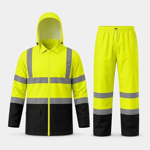 FORESTER Class 3 Hi-Vis Rain Suit - Waterproof Jacket & Pants | Heavy Duty Rain Gear for Men & Women | Reflective in Kuwait