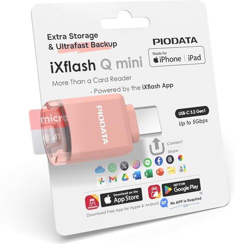 قارئ بطاقة ذاكرة الهاتف: محرك أقراص Micro SD USB-C لأجهزة iPhone وAndroid، النسخ الاحتياطي التلقائي للصور والفيديو، وحدة تخزين فلاش محمولة iXflash Q mini Apple MFi مع تطبيق مجاني ومحول فتحة MicroSD باللون الأسود in Saudi Arabia