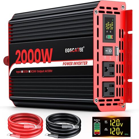 3000 Watts Power Inverter 12V DC to 110V/120V AC Converter Peak Power 6000W Car Inverter with LCD Display, 2 AC Outlets, 3.1A USB Port for RV, Camping,Truck, Boat, Off-Grid Solar System in Kuwait