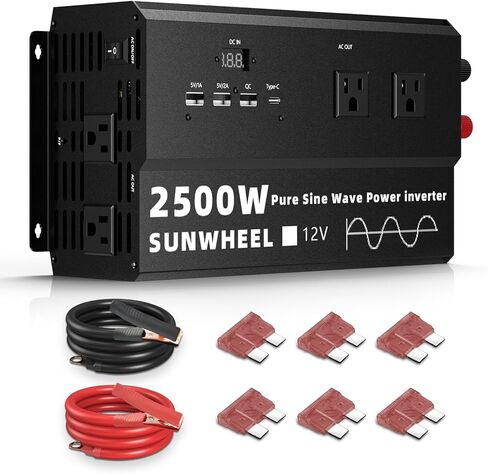 SUNWHEEL 3000W 24V Pure Sine Wave Inverter, 24V DC to 110V/120V AC Power Inverter for RV、Off Grid、Truck、Power Outage with 4 AC outlets and LCD Display in Kuwait