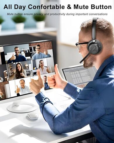 Blue Air Wireless Headset with Microphone, Bluetooth Headphones with Mic Noise Cancelling & Mute, USB Dongle, Charging Base for Work/Computer/Laptop/Phone/Office/Skype, Black in Saudi Arabia