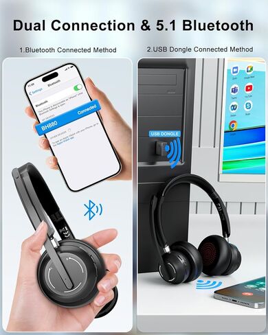 Blue Air Wireless Headset with Microphone, Bluetooth Headphones with Mic Noise Cancelling & Mute, USB Dongle, Charging Base for Work/Computer/Laptop/Phone/Office/Skype, Black in Saudi Arabia