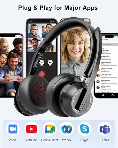 Blue Air Wireless Headset with Microphone, Bluetooth Headphones with Mic Noise Cancelling & Mute, USB Dongle, Charging Base for Work/Computer/Laptop/Phone/Office/Skype, Black in Saudi Arabia