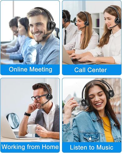 Blue Air Wireless Headset with Microphone, Bluetooth Headphones with Mic Noise Cancelling & Mute, USB Dongle, Charging Base for Work/Computer/Laptop/Phone/Office/Skype, Black in Saudi Arabia