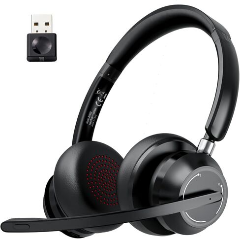 Blue Air Wireless Headset with Microphone, Bluetooth Headphones with Mic Noise Cancelling & Mute, USB Dongle, Charging Base for Work/Computer/Laptop/Phone/Office/Skype, Black in Saudi Arabia