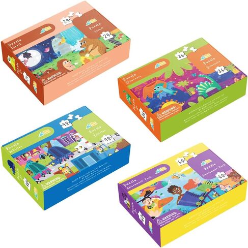 Dinomini Floor Puzzles for Toddlers 4-in-1 Value Pack - 4 x Puzzles for Toddlers 2-4 - 24, 36, 48 & 60 Pieces - Preschool Learning Activities - Learning & Educational Toys in Kuwait