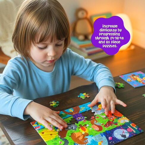 Dinomini Floor Puzzles for Toddlers 4-in-1 Value Pack - 4 x Puzzles for Toddlers 2-4 - 24, 36, 48 & 60 Pieces - Preschool Learning Activities - Learning & Educational Toys in Kuwait