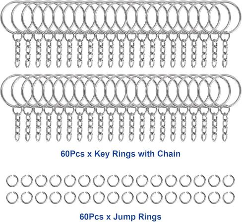 120PCS Keychain Making Supplies, 60PCS Key Chain Rings with Chain and 60PCS Jump Rings, Keychains Bulk Rings Making Kit for Crafts in Kuwait