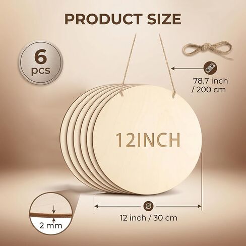 6 Pack Round Wooden Discs, Unfinished Wood Circles for Crafts DIY Projects Painting, Holiday Decorations Wooden Door Hanger Signs, 12 Inch in Kuwait