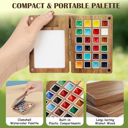 Mini Watercolor Paint Set, 24 Colors Mini Watercolor Travel Set, Pocket Travel Paint Kit with Watercolor Palette, Crossbody Bag, Watercolor Journal, Metal Clip, Water Cup, Spray Bottle, Water Brushes in Kuwait