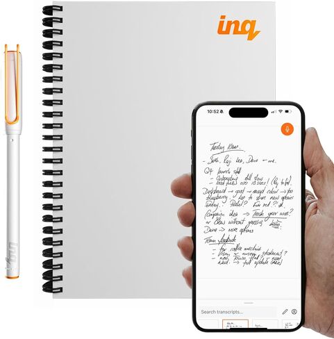مجموعة الكتابة الذكية inq - تحول الكتابة اليدوية إلى نص - حبر حقيقي على ورق حقيقي - تدوين ملاحظات بتقنية الذكاء الاصطناعي وتسجيل صوتي ونسخ، لهواتف iPhone وAndroid - قلم ذكي ودفتر ملاحظات (حجم الحرف)، أبيض in Kuwait