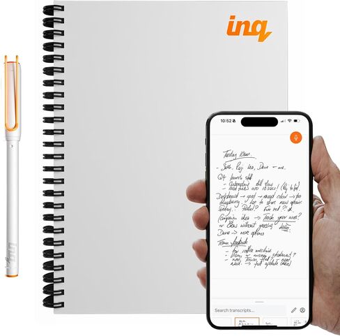 مجموعة الكتابة الذكية inq - تحول الكتابة اليدوية إلى نص - حبر حقيقي على ورق حقيقي - تدوين ملاحظات بتقنية الذكاء الاصطناعي وتسجيل صوتي ونسخ، لهواتف iPhone وAndroid - قلم ذكي ودفتر ملاحظات (حجم الحرف)، أبيض in Kuwait