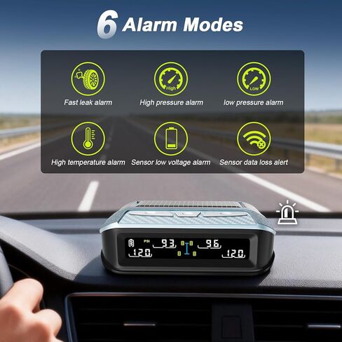 Ta6 Wireless Solar TPMS, RV Tire Pressure Monitoring System with Signal Booster, 0-188 PSI for Truck Camper Trailer, Color LCD Display, 6 Alarms, Dual Axle Custom PSI Setting (4 Sensors) in Kuwait