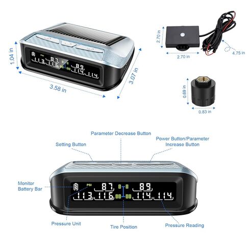 Ta6 Wireless Solar TPMS, RV Tire Pressure Monitoring System with Signal Booster, 0-188 PSI for Truck Camper Trailer, Color LCD Display, 6 Alarms, Dual Axle Custom PSI Setting (4 Sensors) in Kuwait