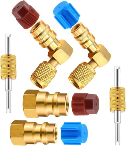 R12 to R134a Ac Fitting Conversion Adapter Kit Quick Couple Quick Coupler Valve Ac 90° Port Retrofit Adapter High Low Pressure with Valve Core Remover Set in Kuwait