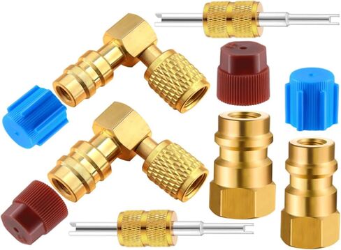 R12 to R134a Ac Fitting Conversion Adapter Kit Quick Couple Quick Coupler Valve Ac 90° Port Retrofit Adapter High Low Pressure with Valve Core Remover Set in Kuwait