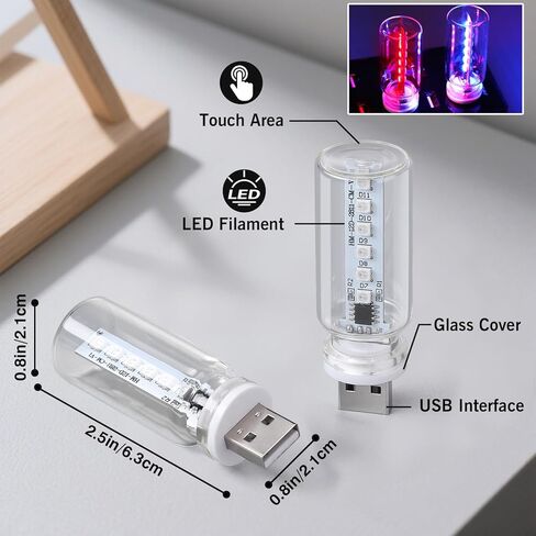 قطعتان من مصابيح السيارة USB 13 في 1، قم بتوصيل مصابيح السيارة الداخلية USB، مصباح ليلي على شكل زجاجة زجاجية صغيرة للتحكم باللمس مع 13 وضعًا و7 ألوان، لمبة LED صغيرة للإضاءة الليلية لتزيين غرفة النوم تلقائيًا in Kuwait