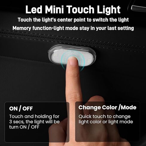 4PCS Wireless Car Led Interior Lights with Touch Control, 7 Colors Magnetic Car Dome Lamp, USB Rechargeable Cordless Footwell Ambient Light for Cars Truck Van,Cabinet, Wardrobe in Kuwait