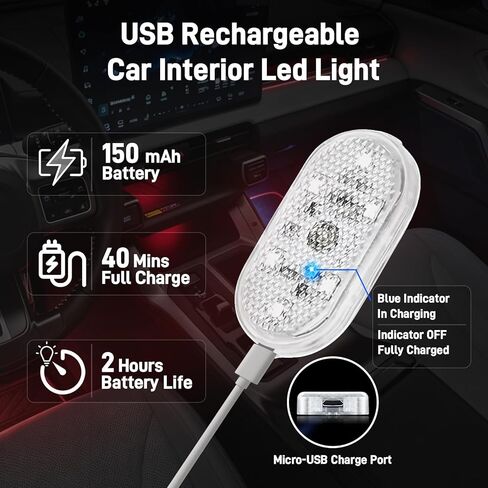 4PCS Wireless Car Led Interior Lights with Touch Control, 7 Colors Magnetic Car Dome Lamp, USB Rechargeable Cordless Footwell Ambient Light for Cars Truck Van,Cabinet, Wardrobe in Kuwait
