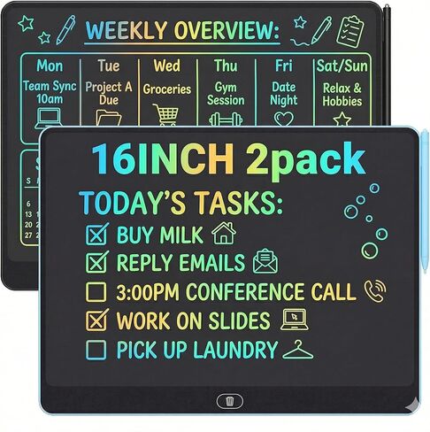 16 Inch LCD Writing Tablet 2 Pack, Large Electronic Notepad for Adults, Reusable Digital Memo Board for Office Desk and Meetings, Erasable Paper Tablet, Battery Operated (Black) in Saudi Arabia