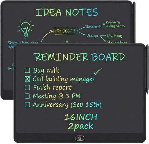 16 Inch LCD Writing Tablet 2 Pack, Large Electronic Notepad for Adults, Reusable Digital Memo Board for Office Desk and Meetings, Erasable Paper Tablet, Battery Operated (Black) in Saudi Arabia