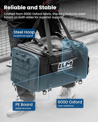 ILM Motorcycle Tail Bag 50-70L Travel Luggage Motorbike Rear Rack Trunk Shoulder Backpack with Rain Cover Model BL02 in Kuwait