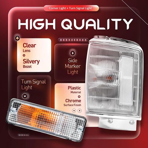 HECASA 4PCS Front Corner Lights + Turn Signal Lights Compatible with 1984-1986 Toyota Pickup, Corner Lamps Turn Signal Lamps Assembly Clear Lens Silvery Bezel LH & RH in Kuwait