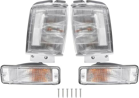 HECASA 4PCS Front Corner Lights + Turn Signal Lights Compatible with 1984-1986 Toyota Pickup, Corner Lamps Turn Signal Lamps Assembly Clear Lens Silvery Bezel LH & RH in Kuwait