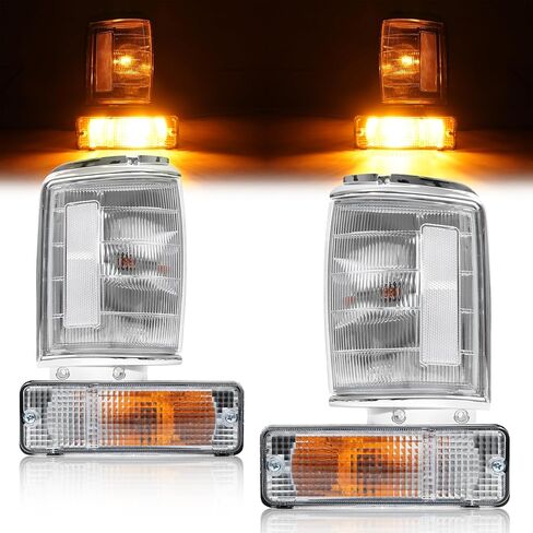 HECASA 4PCS Front Corner Lights + Turn Signal Lights Compatible with 1984-1986 Toyota Pickup, Corner Lamps Turn Signal Lamps Assembly Clear Lens Silvery Bezel LH & RH in Kuwait