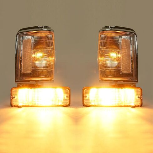 HECASA 4PCS Front Corner Lights + Turn Signal Lights Compatible with 1984-1986 Toyota Pickup, Corner Lamps Turn Signal Lamps Assembly Clear Lens Silvery Bezel LH & RH in Kuwait