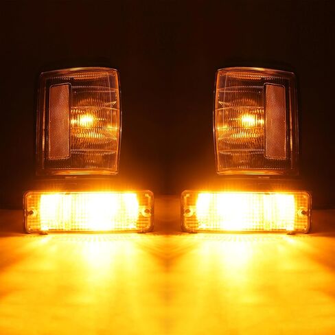 HECASA 4PCS Front Corner Lights + Turn Signal Lights Compatible with 1984-1986 Toyota Pickup, Corner Lamps Turn Signal Lamps Assembly Clear Lens Silvery Bezel LH & RH in Kuwait