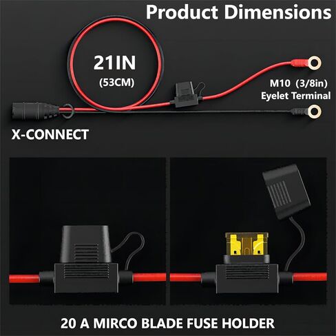 GC008 X-Connect مناسب لملحقات شاحن البطاريات NOCO، M10 (3/8 بوصة) طرف ثقب XL، حزام بطول 76.2 سم مع كابل شاحن بطاريات ذكية بصمامات 20 أمبير (عبوة من قطعتين) in Kuwait