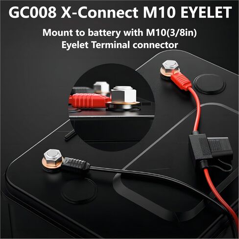 GC008 X-Connect مناسب لملحقات شاحن البطاريات NOCO، M10 (3/8 بوصة) طرف ثقب XL، حزام بطول 76.2 سم مع كابل شاحن بطاريات ذكية بصمامات 20 أمبير (عبوة من قطعتين) in Kuwait