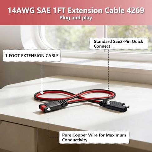 4269 SAE الأسلاك تسخير ل NOCO Genius 5 GC009 شاحن البطارية الذكي، 1FT 14AWG SAE موصل الذيل الألياف، محول SAE للدراجات النارية / ATV / UTV / محول السيارة (2pack) in Kuwait