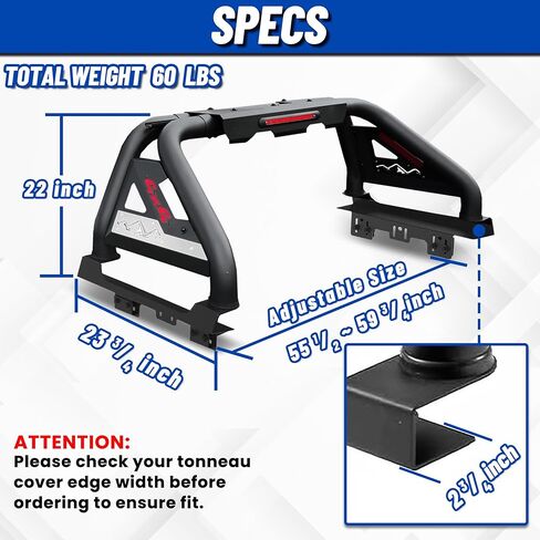 Adjustable Roll Bar for Mid Size Pickup Truck, OSOTORERO Roll Bar for Truck Roll Bar Sport Bar Chase Rack with Brake Lights Compatible with Tacoma, Ranger, Colorado, Canyon, Frontier, Gladiator in Kuwait