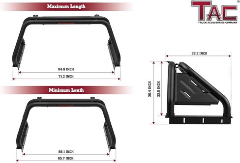 TAC T1 Sport Bar Roll Bar متوافق مع شاحنة بيك اب التندرا 2007-2026 بالحجم الكامل | الكربون الصلب الأسود | مع ضوء الفرامل (تشمل لوحة جبل ضوء LED) in Kuwait