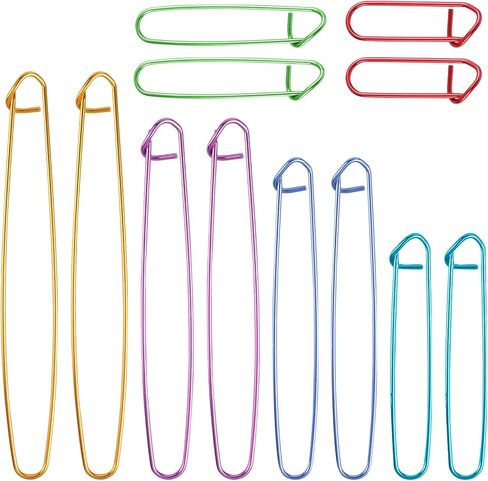 HJZHII 12Pcs Knitting Stitch Holders, 6 Size Colorful Crochet Stitch Holders Aluminum Yarn Knitting Stitch Holder Needle Marker Aid Large Safety Pins for Quilting, Sewing, and Knitting in Kuwait