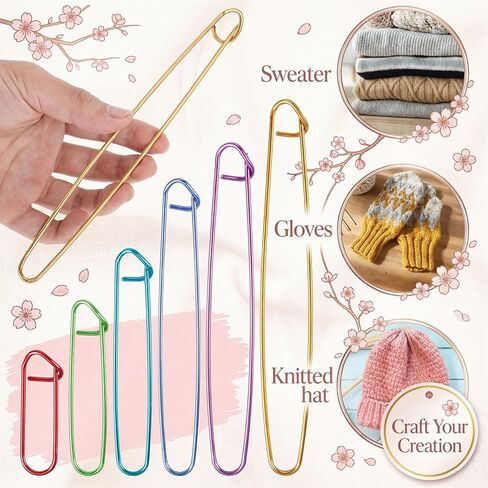 HJZHII 12Pcs Knitting Stitch Holders, 6 Size Colorful Crochet Stitch Holders Aluminum Yarn Knitting Stitch Holder Needle Marker Aid Large Safety Pins for Quilting, Sewing, and Knitting in Kuwait