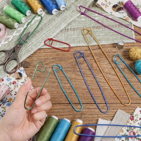 HJZHII 12Pcs Knitting Stitch Holders, 6 Size Colorful Crochet Stitch Holders Aluminum Yarn Knitting Stitch Holder Needle Marker Aid Large Safety Pins for Quilting, Sewing, and Knitting in Kuwait