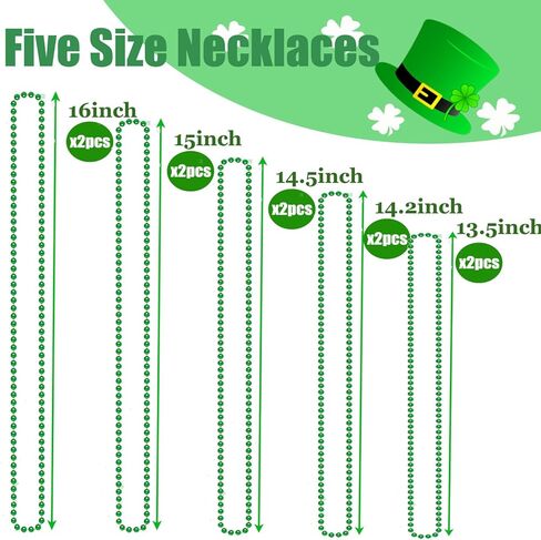 10PCS Five Size St. Patricks Day Beads Necklace 31.5"/30"/29.5"/28.7"/27.6" Green Mardi Gras Christmas Beads for St. Patricks Day, Mardi Gras, Christmas, Carnival Party Favors in Kuwait