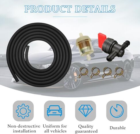 طقم خرطوم خط وقود السيارة مقاس 1/4 بوصة، أنبوب غاز مرن ATV مع مجموعة صمامات ومرشحات، ملحقات بديلة للدراجات الترابية، متوافق مع الدراجات الترابية مقاس 1/4 بوصة ATV UTV in Kuwait