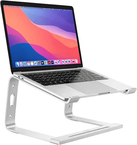 حامل كمبيوتر محمول من الألومنيوم قابل للتعديل ST62653 - متوافق مع 11 بوصة - 17 بوصة، تصميم مريح على مستوى العين، تبريد جيد التهوية، قاعدة مضادة للانزلاق (فضي) in Saudi Arabia