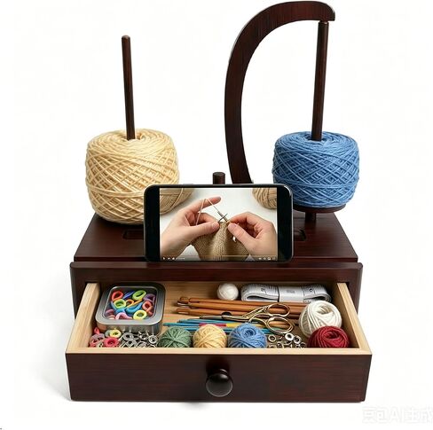 Upgrade Yarn Holder for Crocheting, Larger Size Wooden Magnetic Rotating Yarn Spinner with 2 Spindles, Large Storage Box, Perfect Crochet Gift for Knitting Lovers, Women, Mom, Grandma in Kuwait