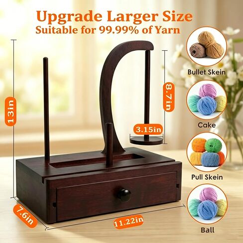 Upgrade Yarn Holder for Crocheting, Larger Size Wooden Magnetic Rotating Yarn Spinner with 2 Spindles, Large Storage Box, Perfect Crochet Gift for Knitting Lovers, Women, Mom, Grandma in Kuwait