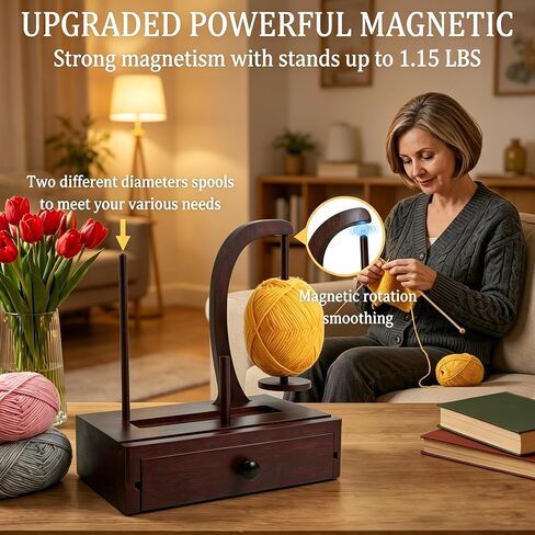 Upgrade Yarn Holder for Crocheting, Larger Size Wooden Magnetic Rotating Yarn Spinner with 2 Spindles, Large Storage Box, Perfect Crochet Gift for Knitting Lovers, Women, Mom, Grandma in Kuwait