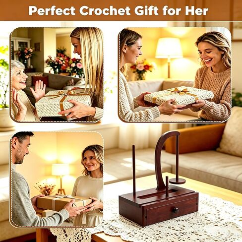 Upgrade Yarn Holder for Crocheting, Larger Size Wooden Magnetic Rotating Yarn Spinner with 2 Spindles, Large Storage Box, Perfect Crochet Gift for Knitting Lovers, Women, Mom, Grandma in Kuwait
