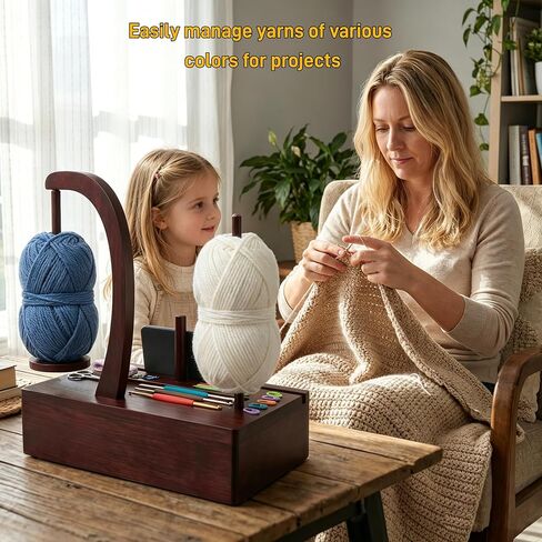 Upgrade Yarn Holder for Crocheting, Larger Size Wooden Magnetic Rotating Yarn Spinner with 2 Spindles, Large Storage Box, Perfect Crochet Gift for Knitting Lovers, Women, Mom, Grandma in Kuwait